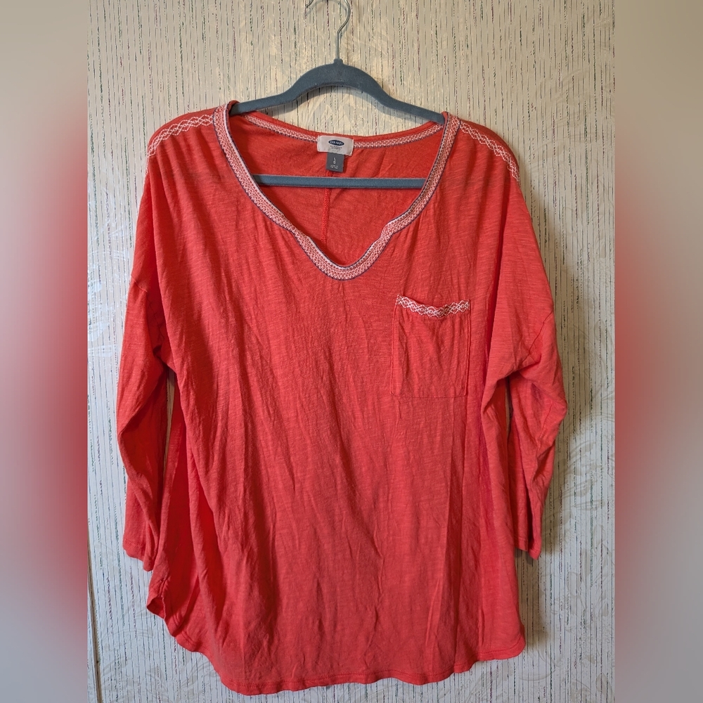 Autumn Orange Old Navy Tunic Top With Embroidery Sz Large